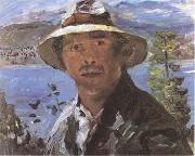 Lovis Corinth Self-Portrait with Straw Hat (mk09) oil on canvas